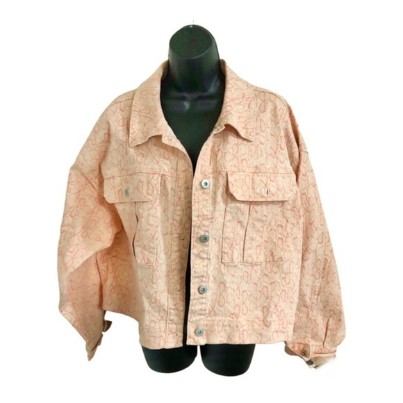 INC orange cheetah print bomber style denim jacket size XL brand new - Picture 1 of 10